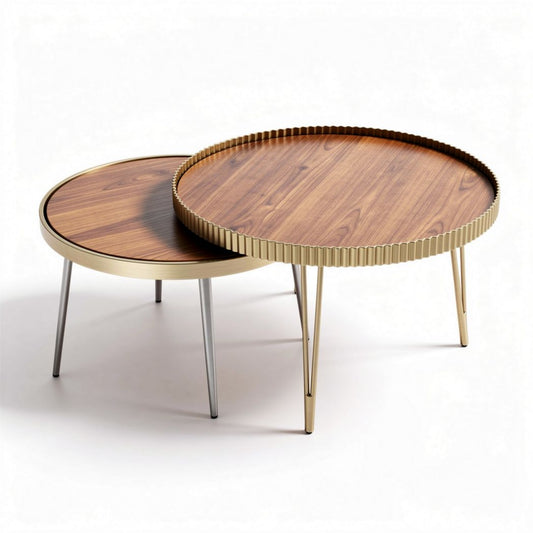 Bijzettafels set van 2 met metalen rand en houten blad 70 x 70 x 40cm