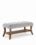 Houten bankje met stoffen zitting en open opbergplank 100 x 40 x 45cm