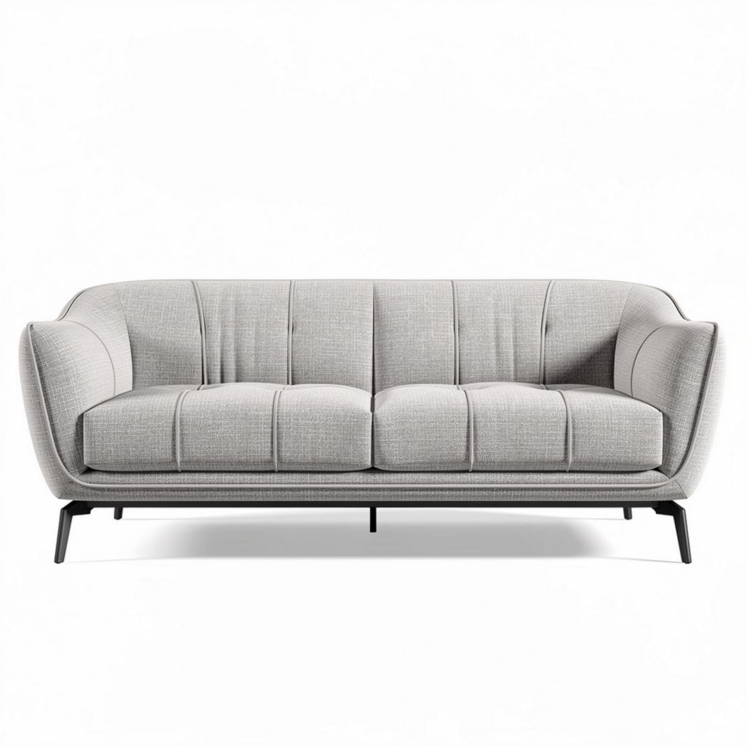 Bank in lichtgrijs stof met metalen onderstel afmetingen 220 x 90 x 80cm
