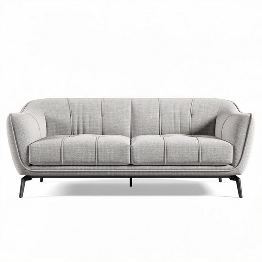 Bank in lichtgrijs stof met metalen onderstel afmetingen 220 x 90 x 80cm