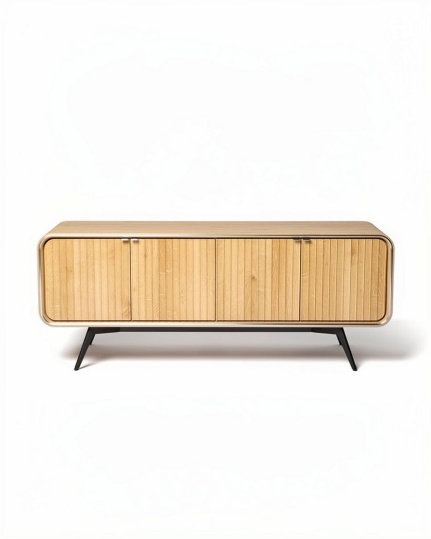 Houten tv-meubel met zwarte metalen poten 120 x 40 x 50cm