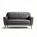 Leren bankstel in donkergrijs met houten poten 150 x 80 x 80cm