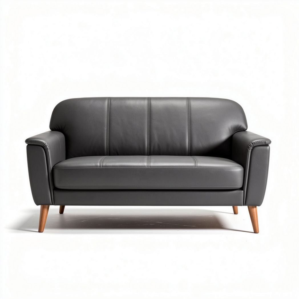 Leren bankstel in donkergrijs met houten poten 150 x 80 x 80cm