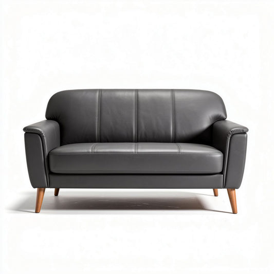 Leren bankstel in donkergrijs met houten poten 150 x 80 x 80cm