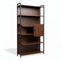 Boekenkast van bruin hout met metalen frame en gesloten kastdeur 180 x 80 x 30cm