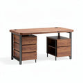Houten bureau met laden en metalen onderstel 120 x 60 x 75cm bruin