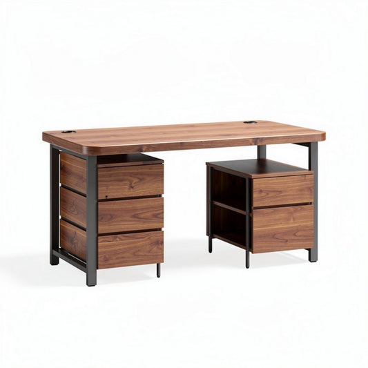 Houten bureau met laden en metalen onderstel 120 x 60 x 75cm bruin