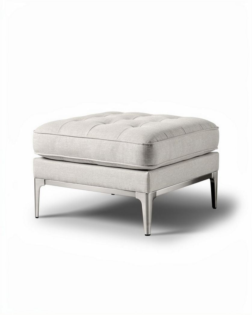 Hoge pouf van stof met metalen poten 70 x 70 x 40cm in lichtgrijs